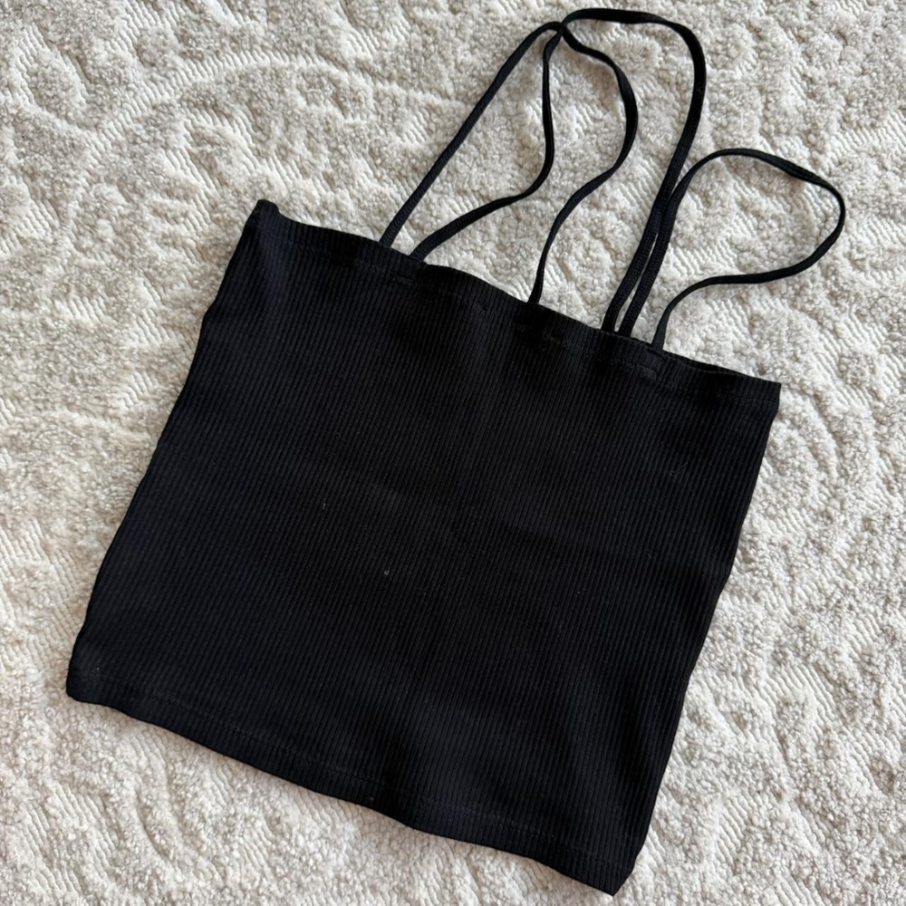 Zara Black Ribbed Spaghetti-Strap Tank
